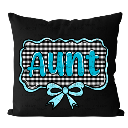 Aunt PNG – Teal Glossy Lettering with Gingham Background & Bow