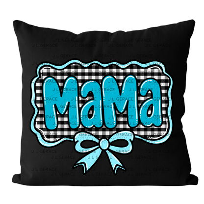Mama PNG – Teal Glossy Lettering with Gingham Background & Bow