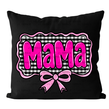 Mama PNG – Hot Pink Glossy Lettering with Gingham Background & Bow