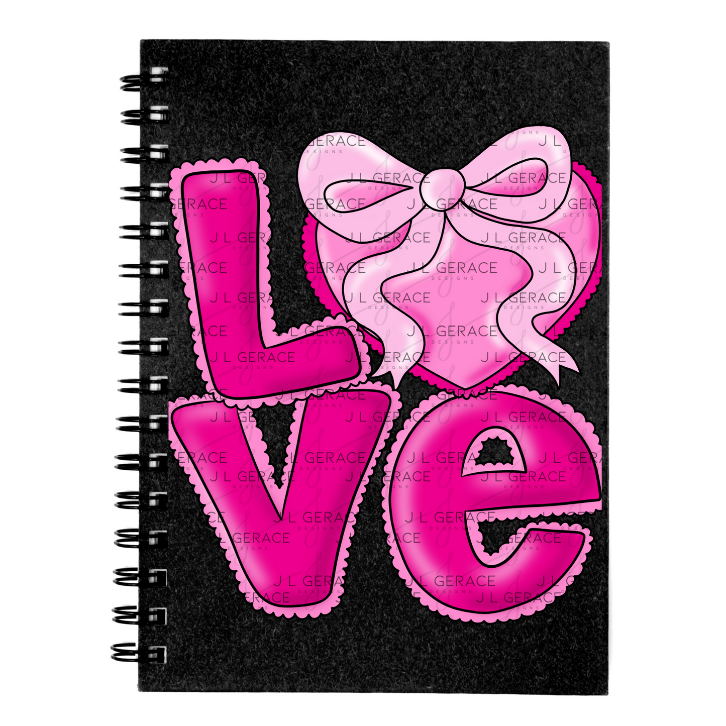 Love Pink Heart Bow PNG Valentine Word Art Design with outline