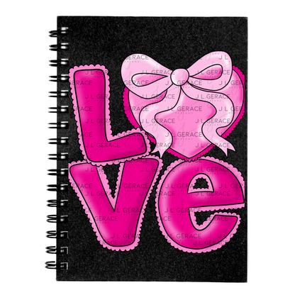 Love Pink Heart Bow PNG Valentine Word Art Design with outline