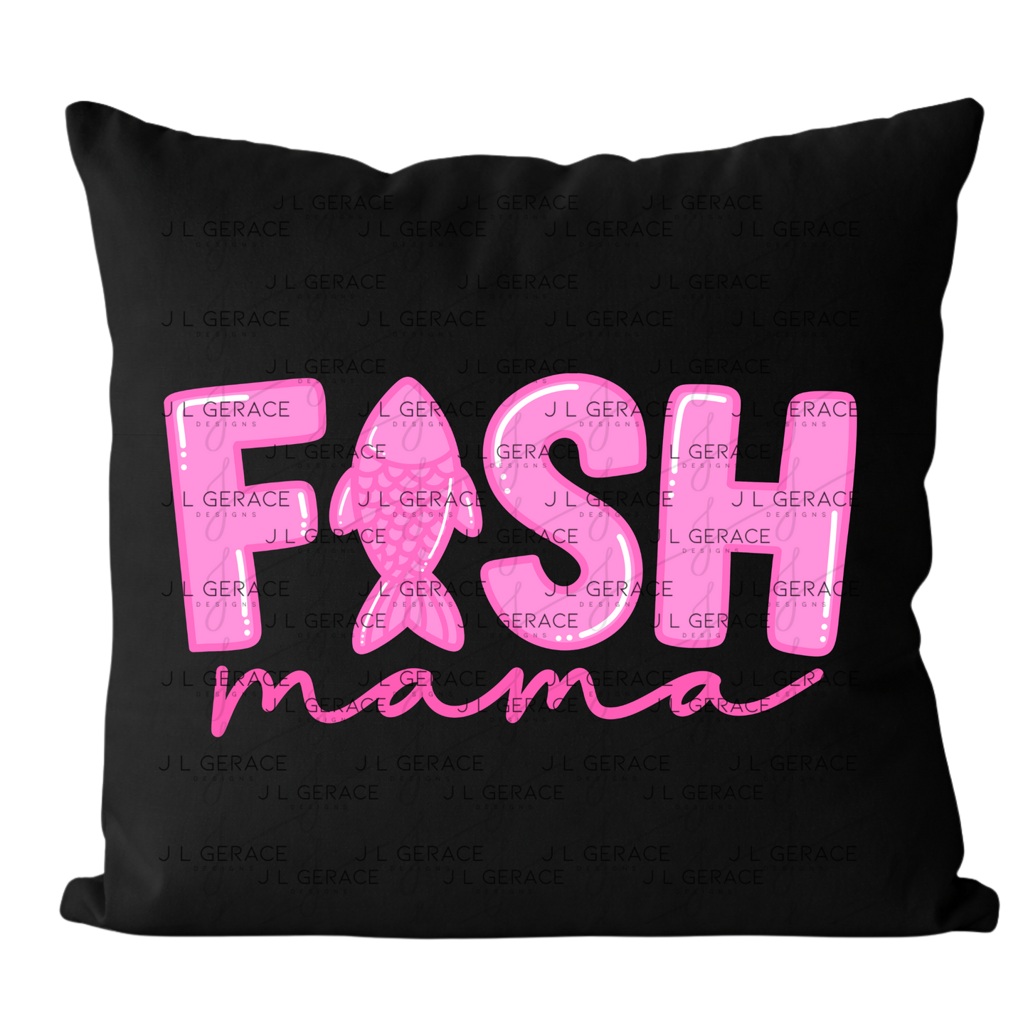 Fish Mama PNG – Pink Fishing Design with Fish Silhouette Letter