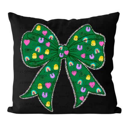 St Patrick Lucky Bow PNG, Rainbow Shamrock Glitter Bow Design, Sublimation PNG Download