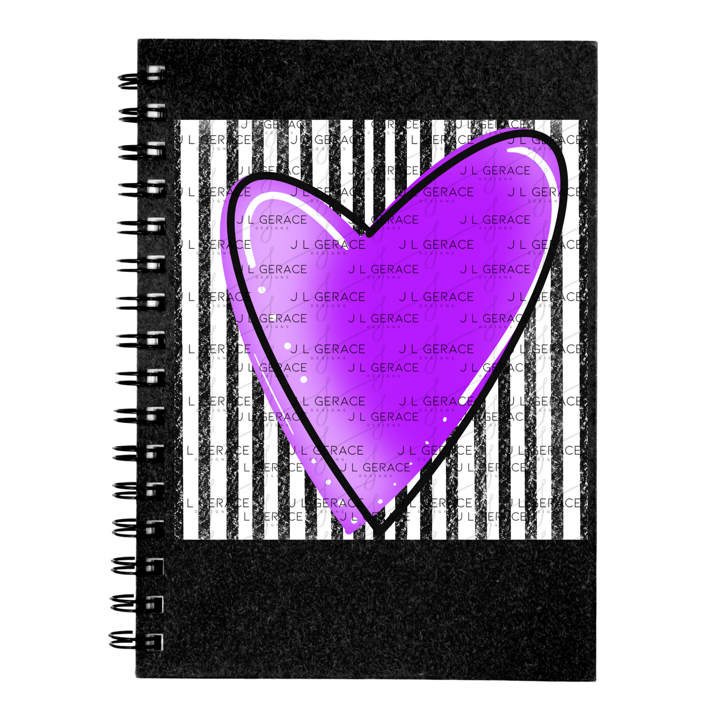 Purple Gradient Heart with Black and White Pinstripes Clipart PNG