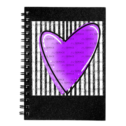 Purple Gradient Heart with Black and White Pinstripes Clipart PNG