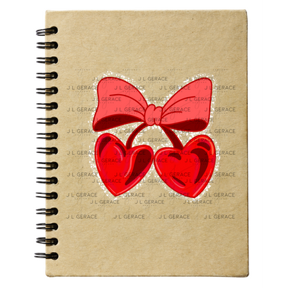 Red Heart Cherries PNG with Bow String Glitter Outline Design
