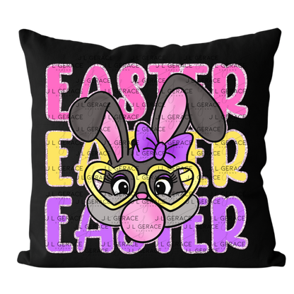 EASTER EASTER EASTER Bunny with Glasses Pink - Yellow - Purple Chunky Glitter Outline PNG