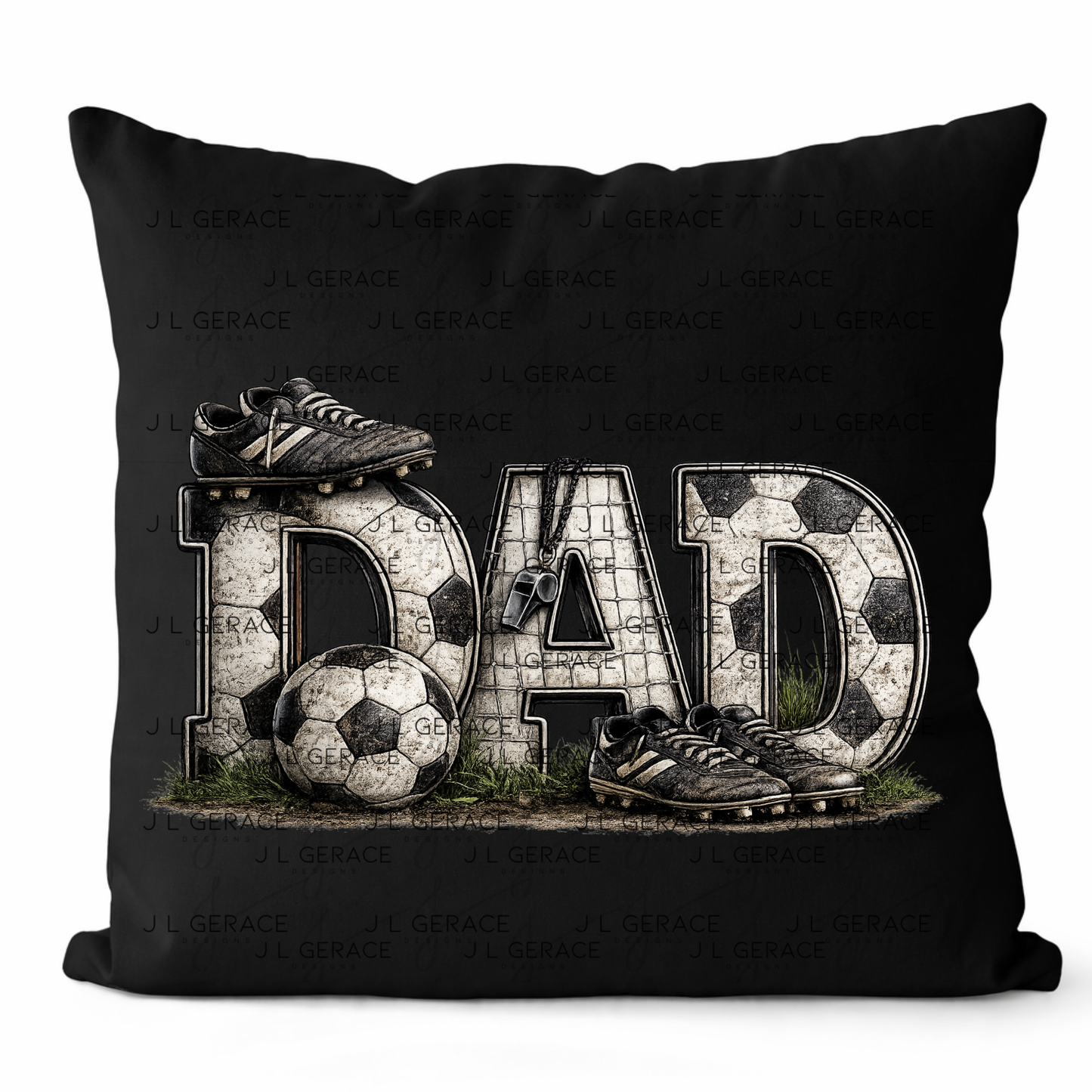 Dad PNG – Soccer Sports Design with Ball Cleats and Net Texture