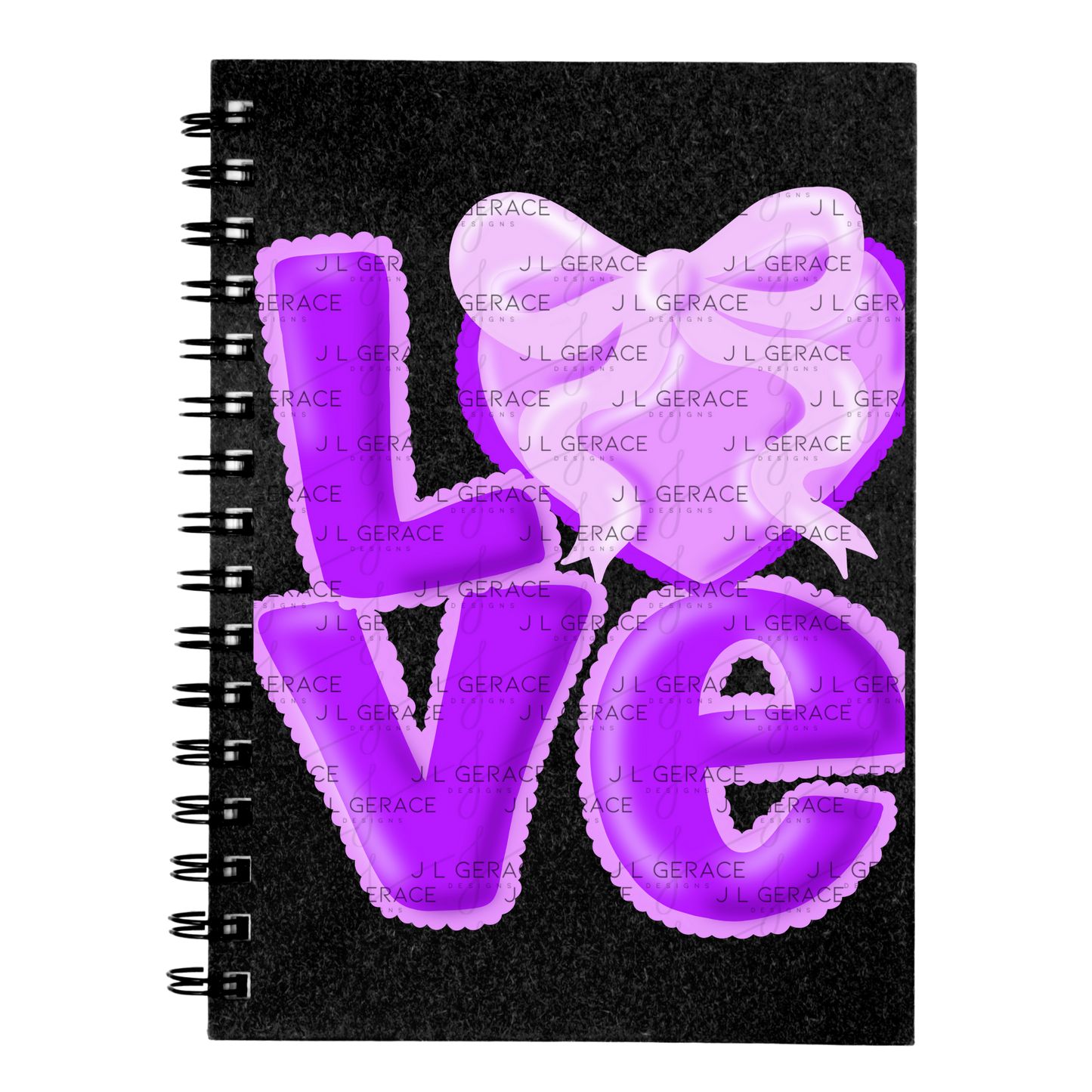 Purple Love Bubble Letter PNG with Heart Bow Design Scalloped Trim