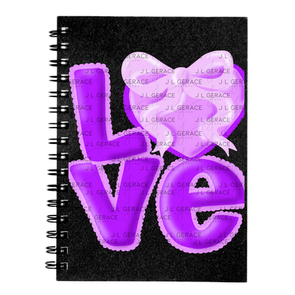 Purple Love Bubble Letter PNG with Heart Bow Design Scalloped Trim