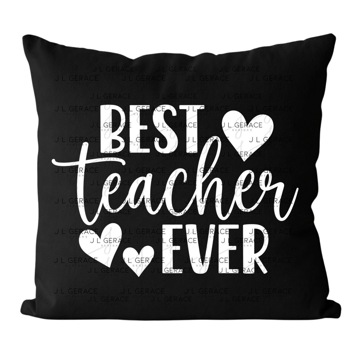 Best Teacher Ever Hearts Black and White PNG