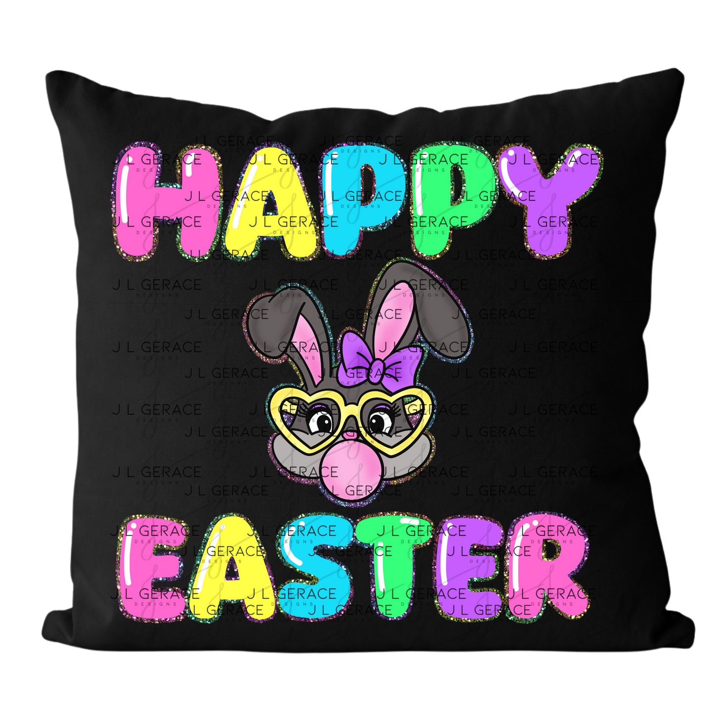 Happy Easter Bunny Bubblegum Rainbow Glitter Letters Clipart Sublimation PNG