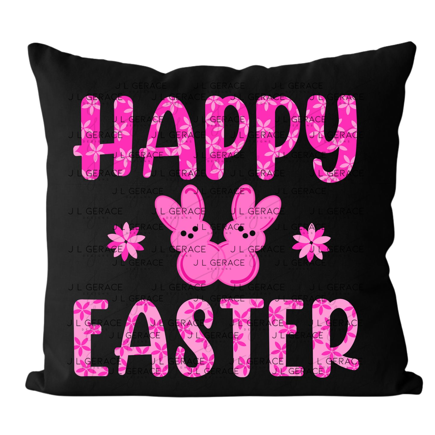 Happy Easter Pink Bunny Peep Flowers Clipart Sublimation PNG