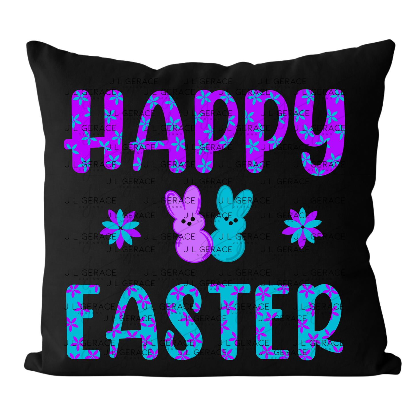 Happy Easter PNG Purple Teal Bunny Peeps Flower Pattern Easter Clipart