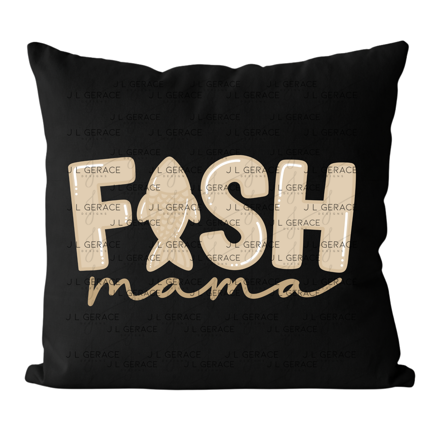 Fish Mama PNG – Tan Glossy “FISH Mama” Design with Fish Letter