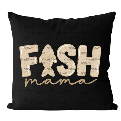 Fish Mama PNG – Tan Glossy “FISH Mama” Design with Fish Letter
