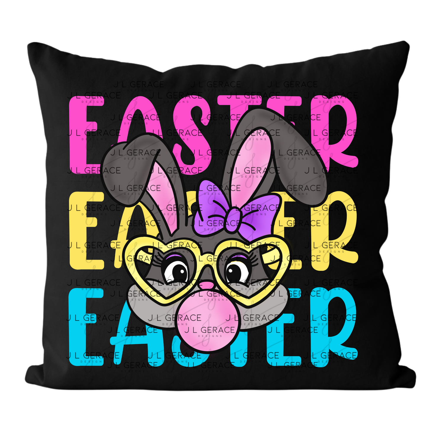 EASTER EASTER EASTER Bunny with Glasses Pink - Yellow - Blue PNG
