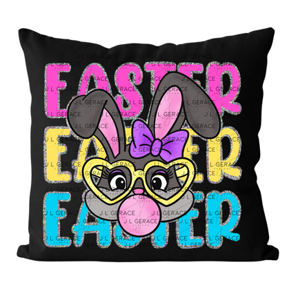 EASTER EASTER EASTER Bunny with Glasses Pink - Yellow - Blue - Chunky Glitter Outline PNG