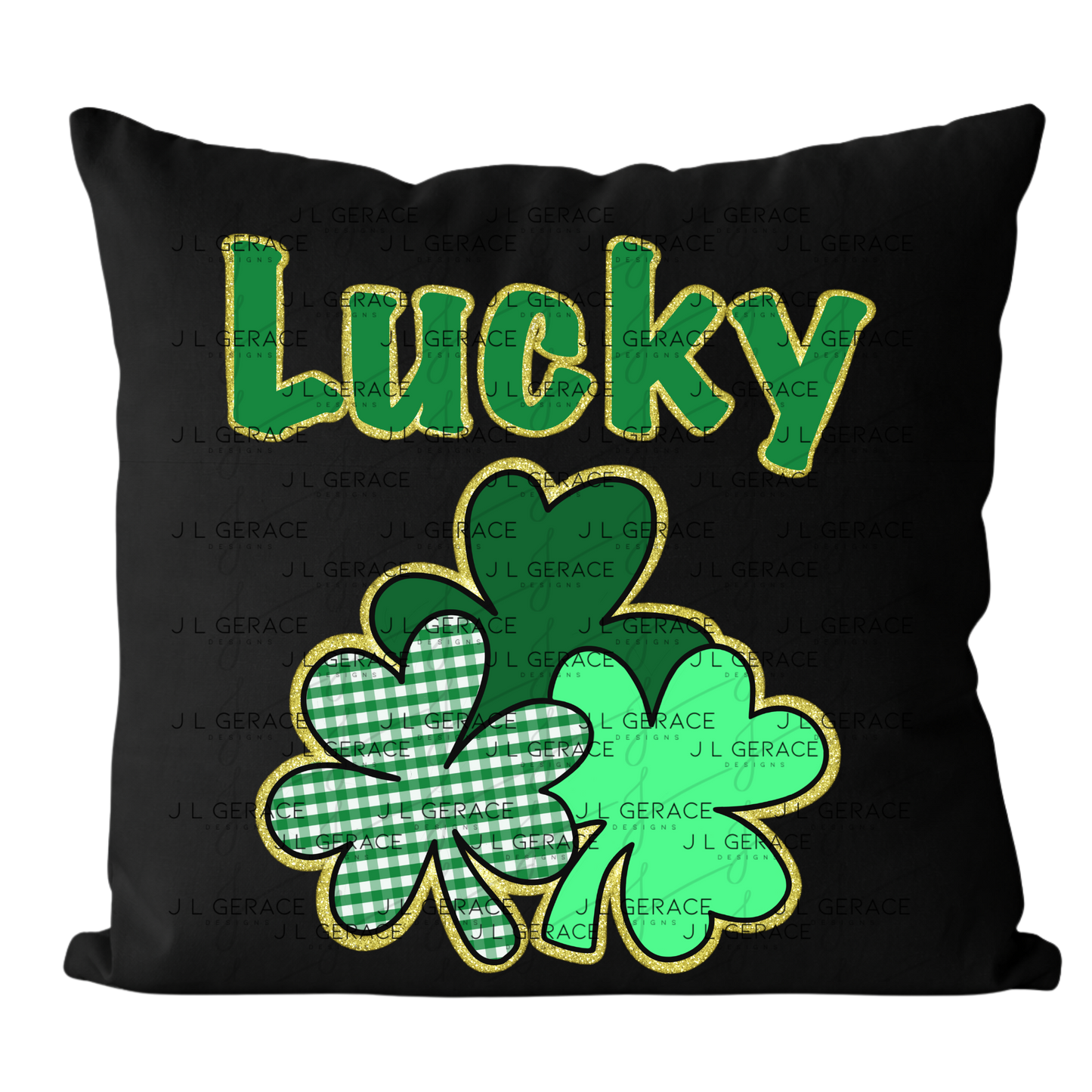 Lucky Shamrock Trio PNG – Gold Glitter Outline St Patrick Clover Design