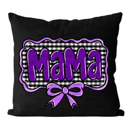 Mama PNG – Purple Glossy Lettering with Gingham Background & Bow
