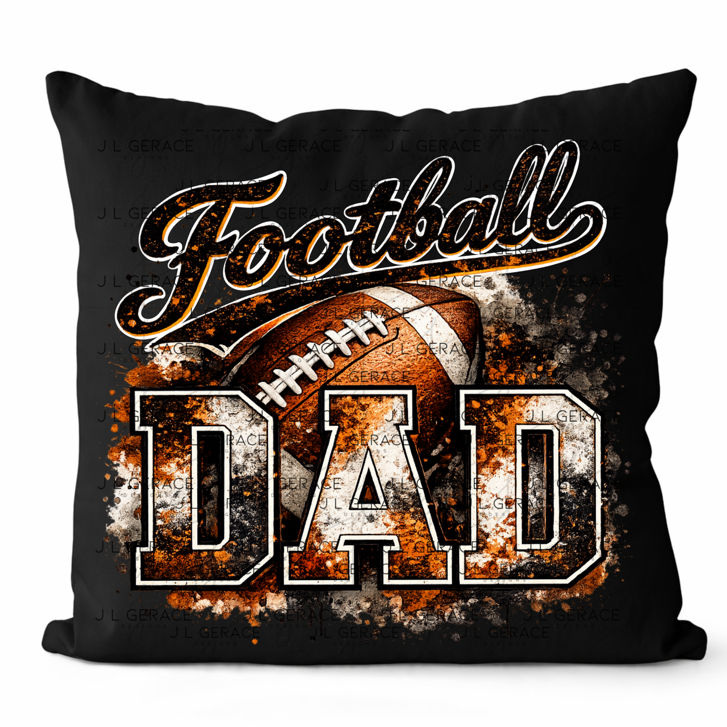 Football Dad PNG – Orange Black Paint Splatter Sports Design with Football