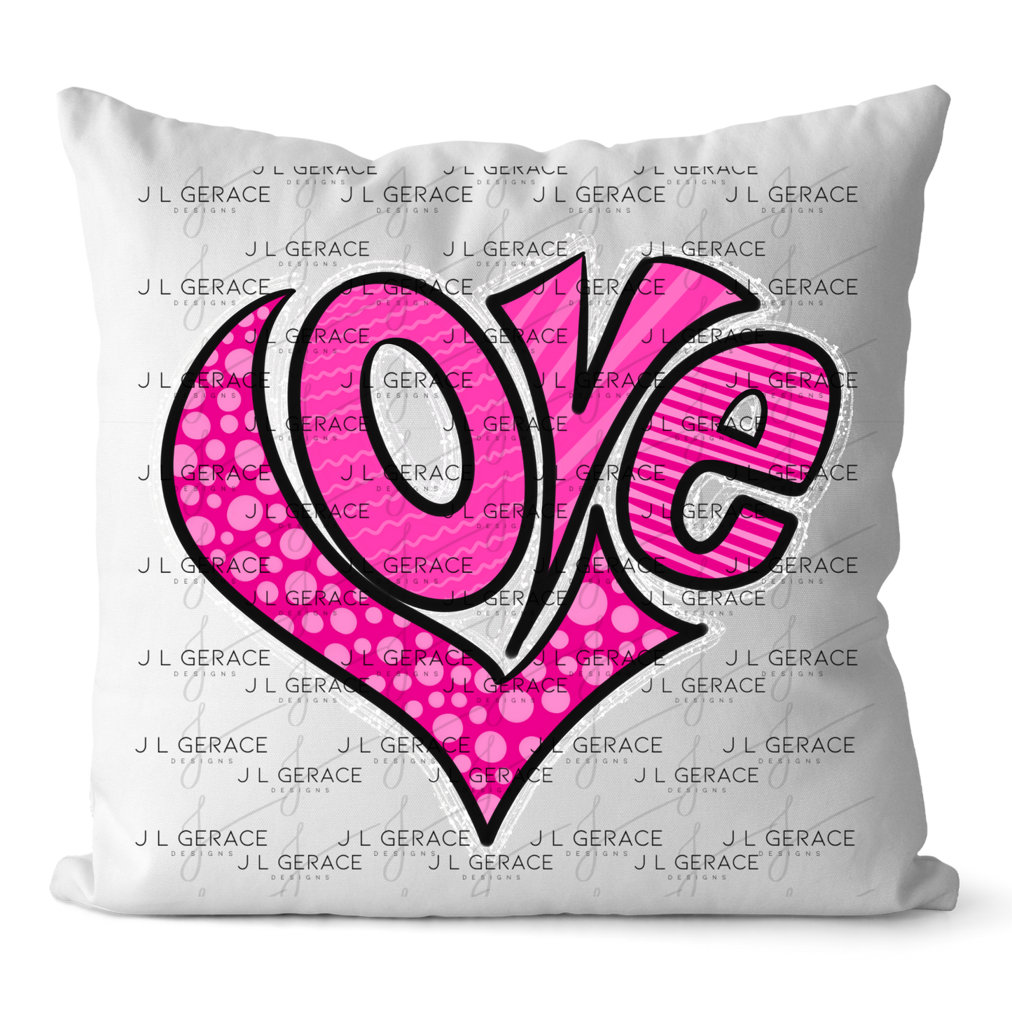 Pink Love Heart Polka Dots and stripes PNG with Glitter Outline Design