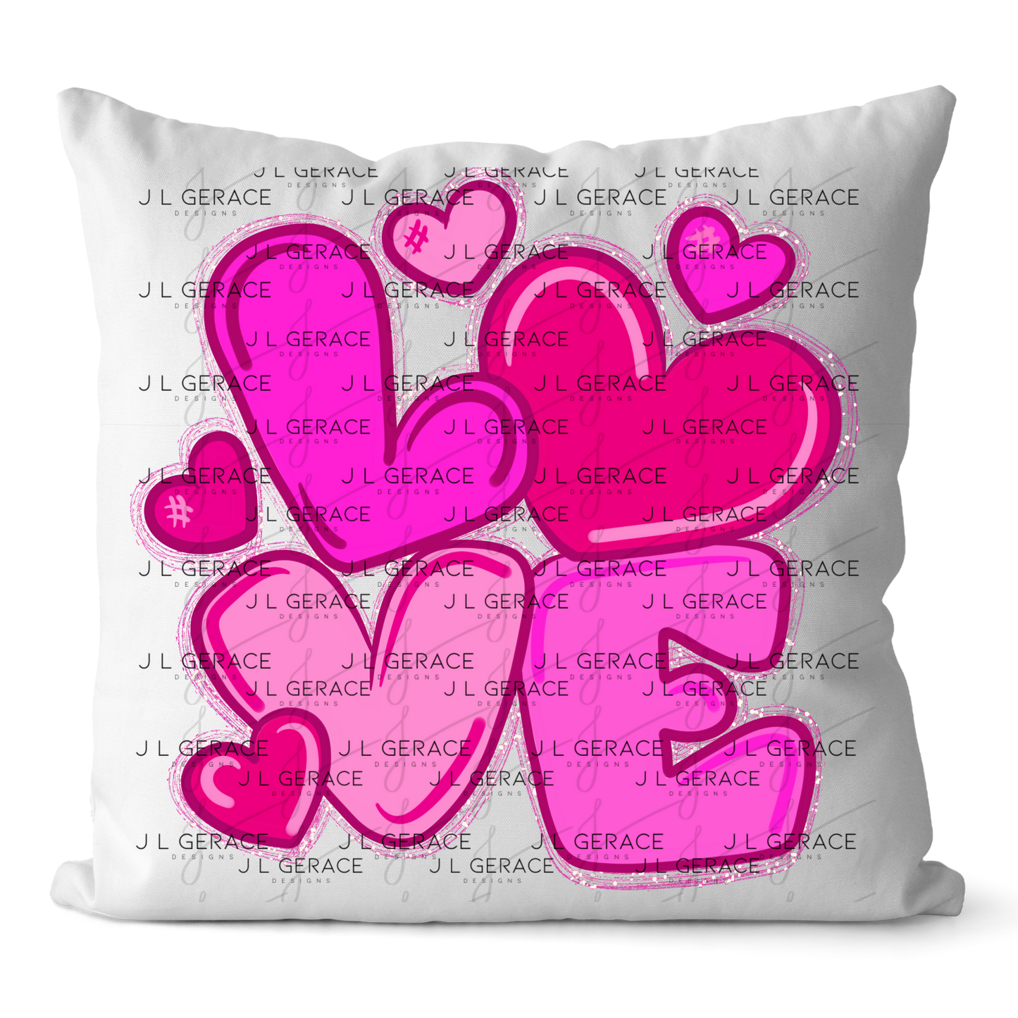 Pink Love Bubble Letter PNG with hearts String Glitter Outline