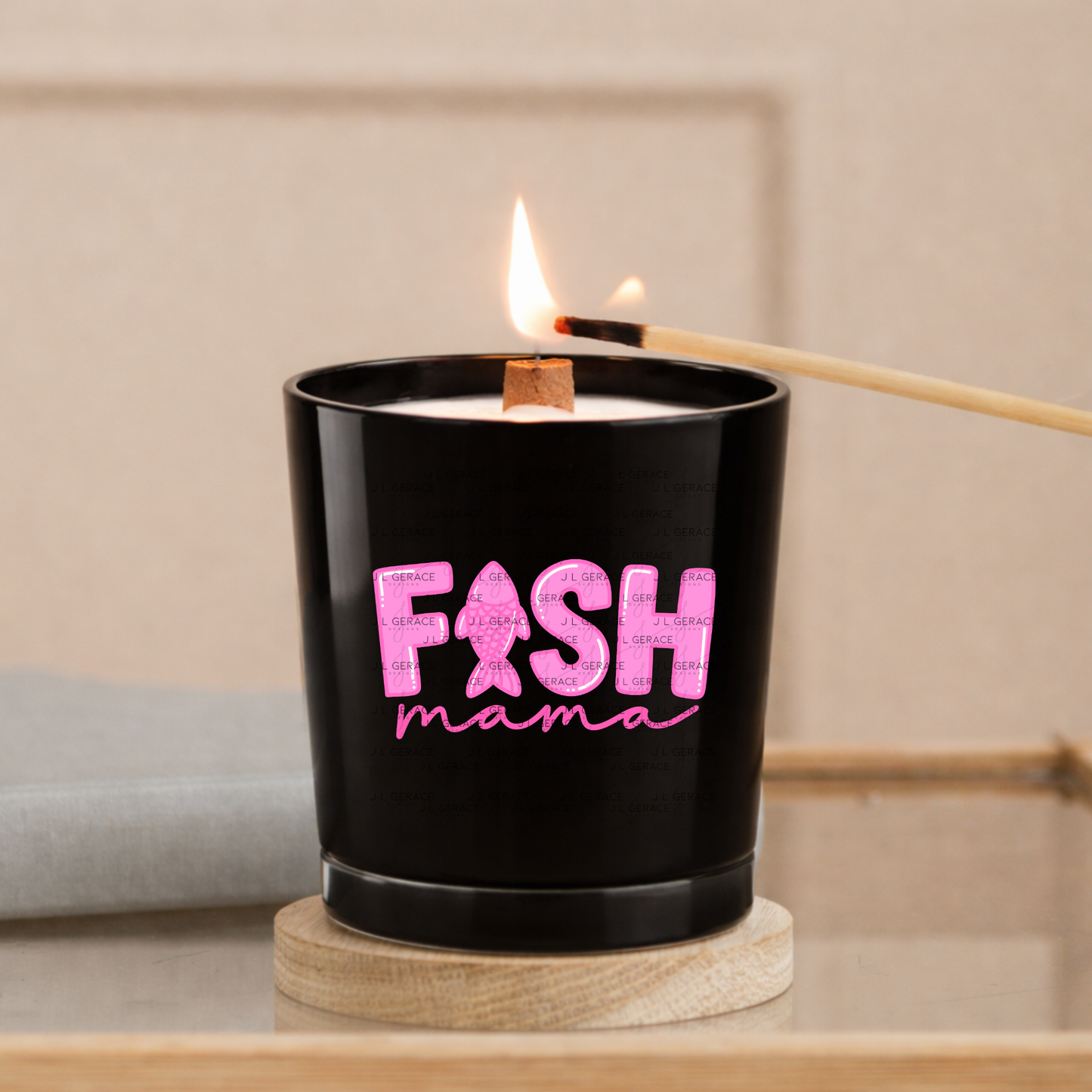 Fish Mama PNG – Pink Fishing Design with Fish Silhouette Letter