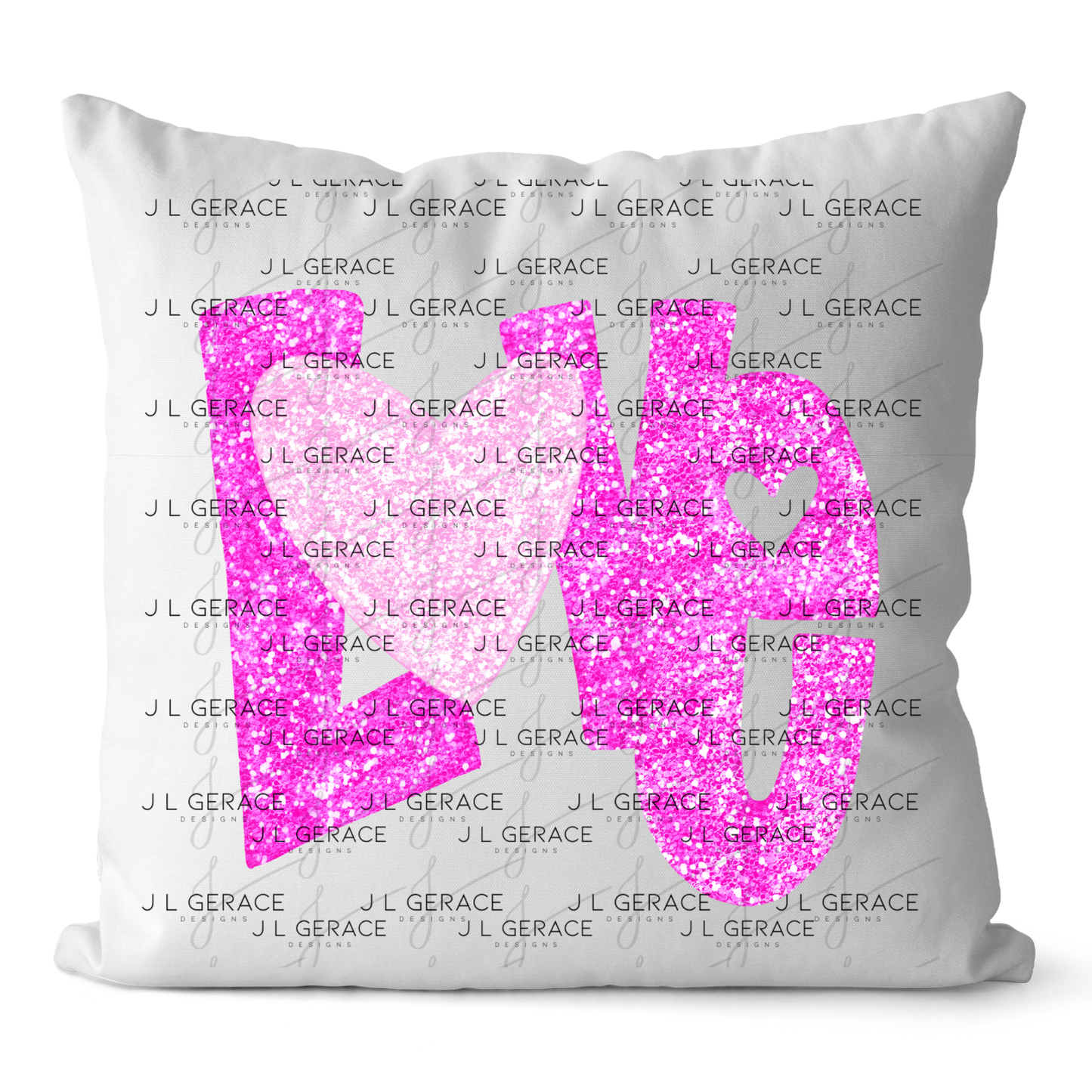 Pink Glitter Love Bubble Letter PNG with Glitter Heart Accent