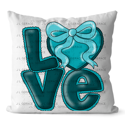 Dark Teal Love Bubble Letter PNG with Bow Accent Black outline Design