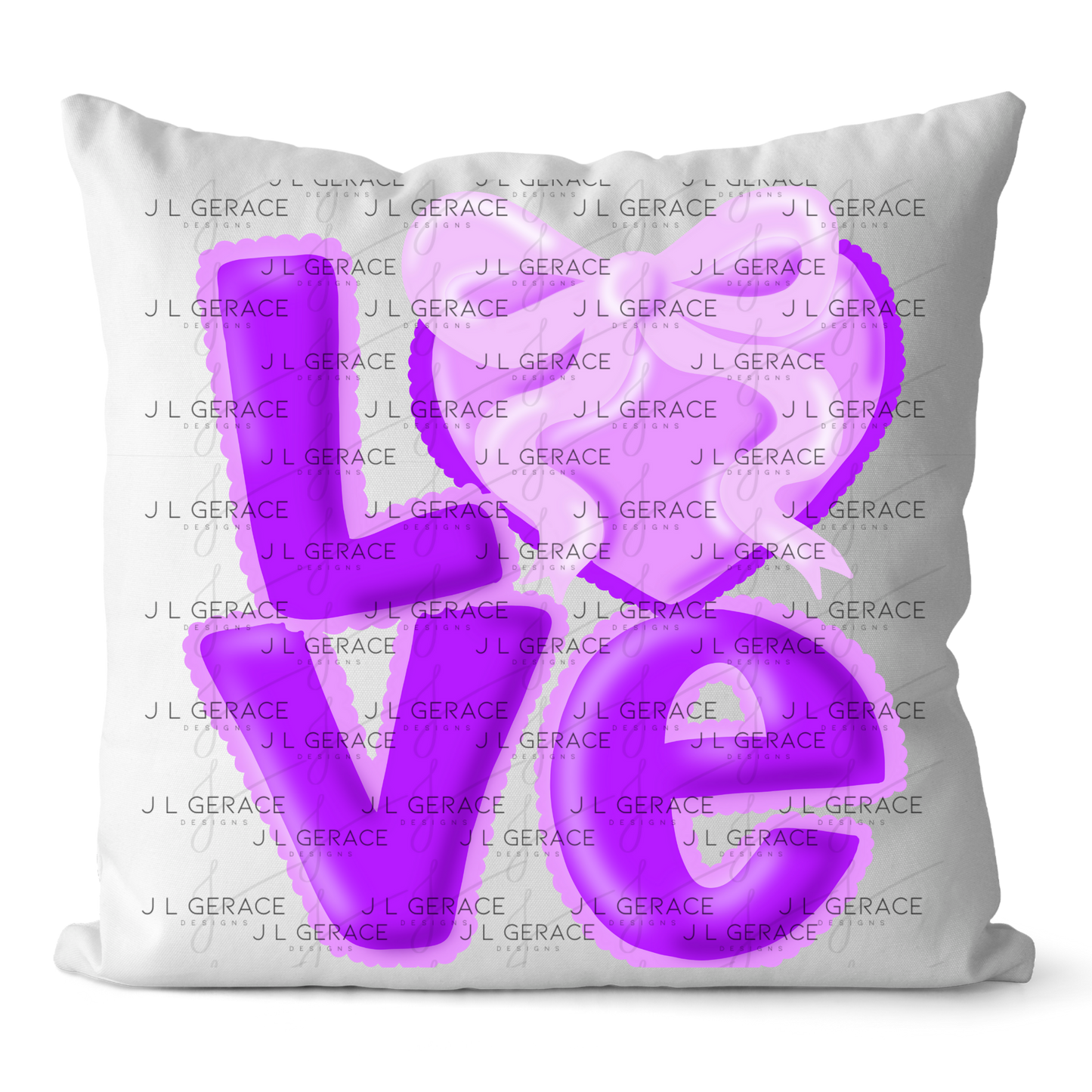 Purple Love Bubble Letter PNG with Heart Bow Design Scalloped Trim