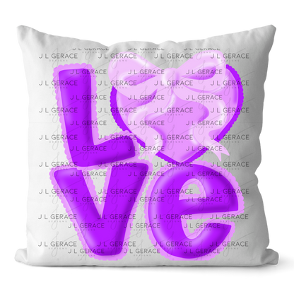 Purple Love Bubble Letter PNG with Heart Bow Design Scalloped Trim