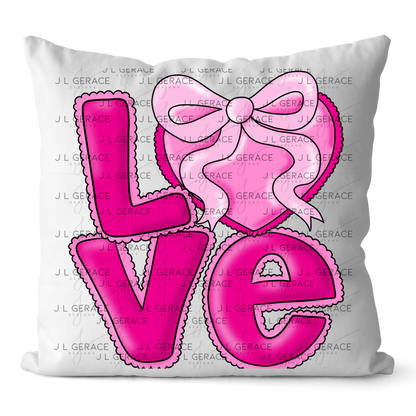 Love Pink Heart Bow PNG Valentine Word Art Design with outline