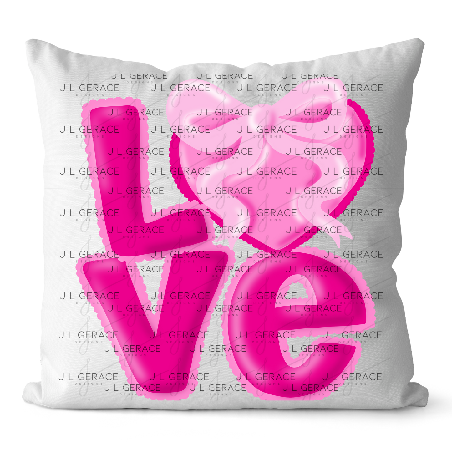 Love Pink Bubble Letter PNG with Heart Bow Design