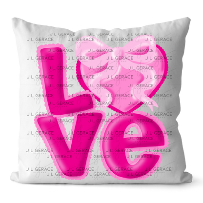 Love Pink Bubble Letter PNG with Heart Bow Design
