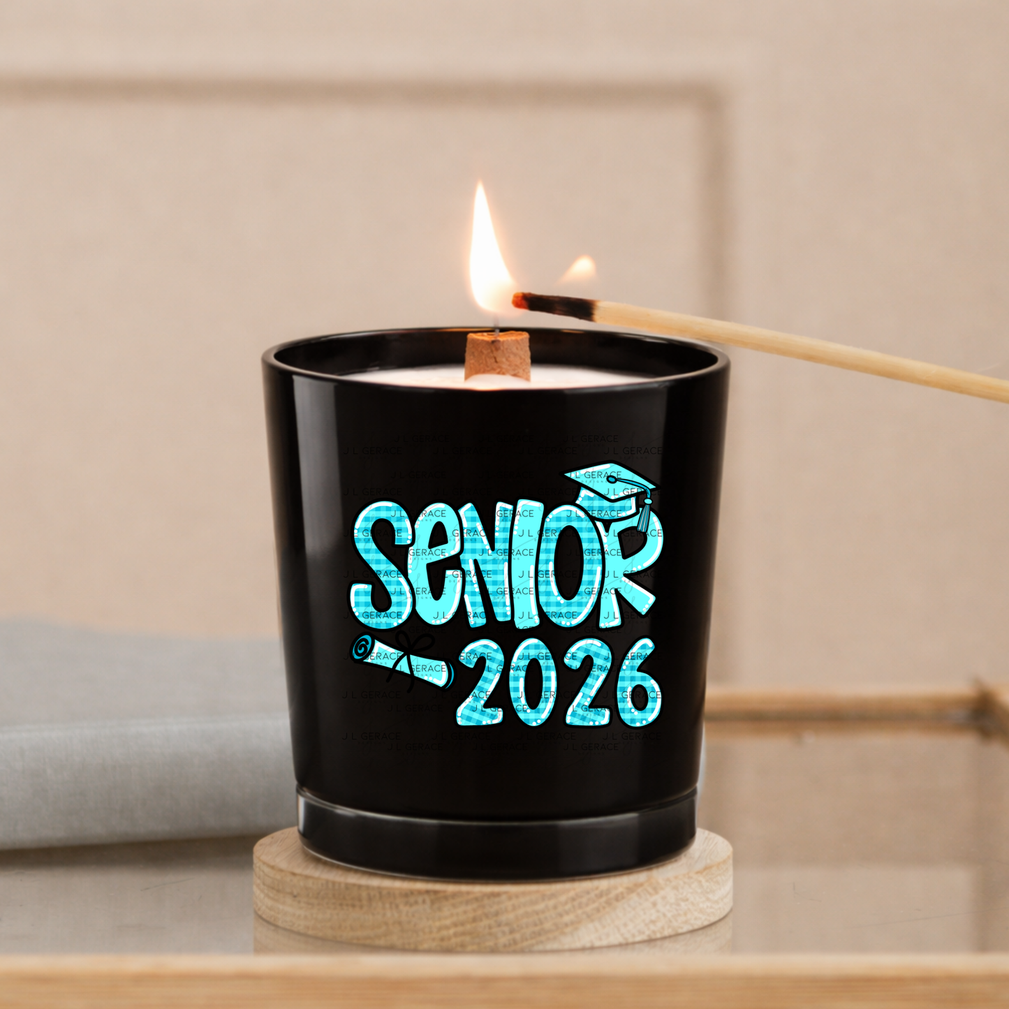 Senior 2026 PNG – Aqua Plaid Graduation Cap and Diploma Design