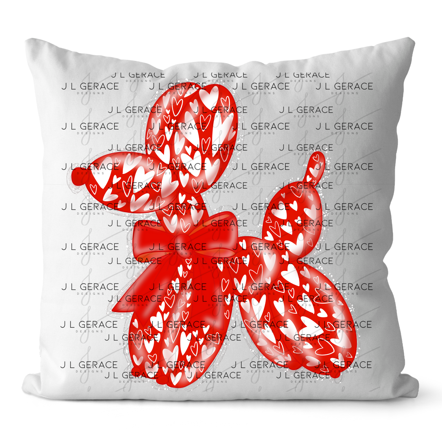 Red Love Balloon Dog PNG with Heart Pattern Bow and Glitter Outline