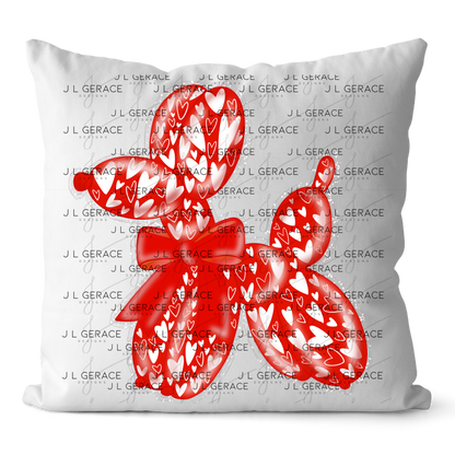 Red Love Balloon Dog PNG with Heart Pattern Bow and Glitter Outline