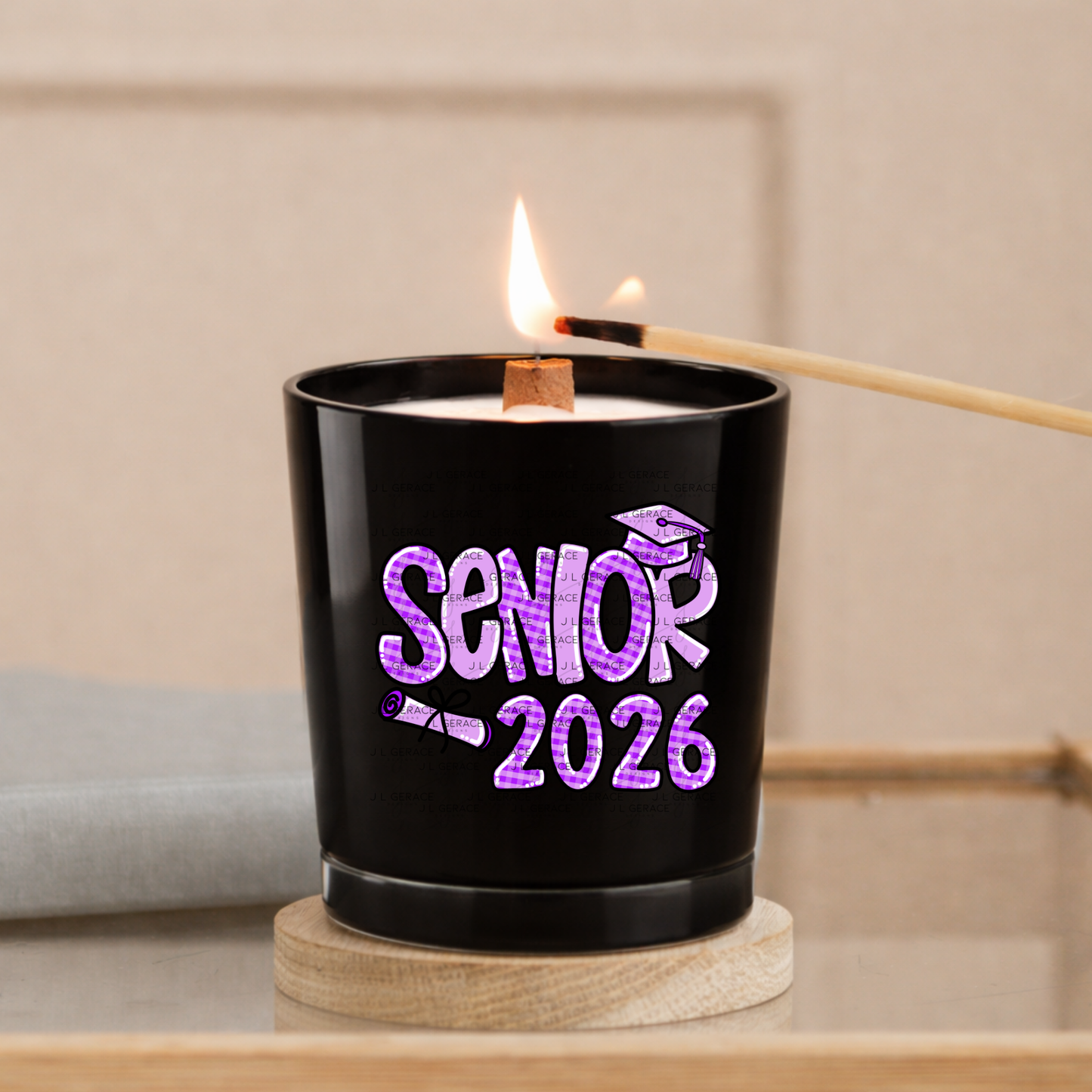 Senior 2026 PNG – Purple Gingham Graduation Cap and Diploma Design