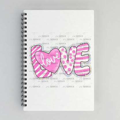 Glitter Outline Love Word PNG with Heart – Pink Mixed Pattern Design