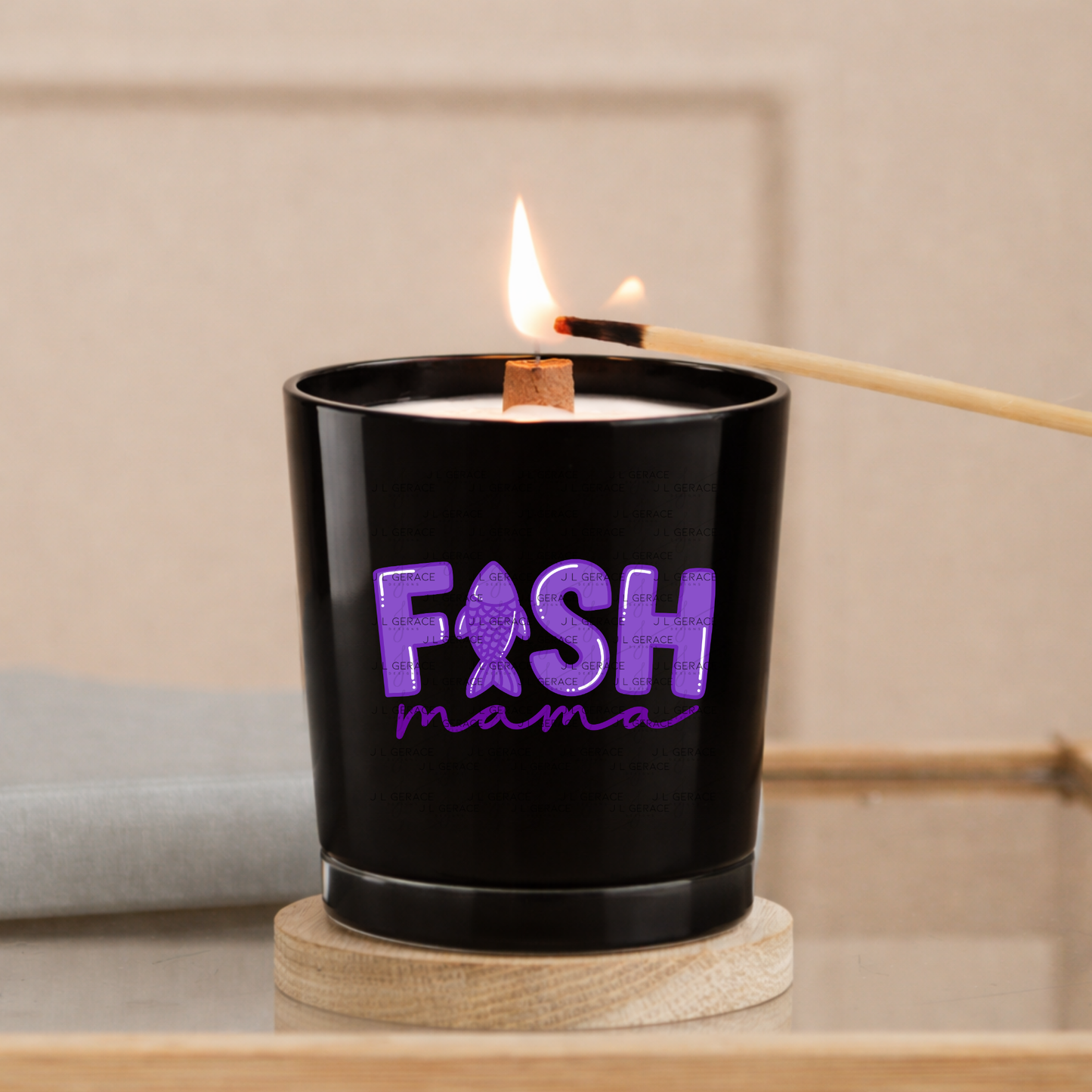 Fish Mama PNG – Purple Fishing Design with Fish Silhouette Letter