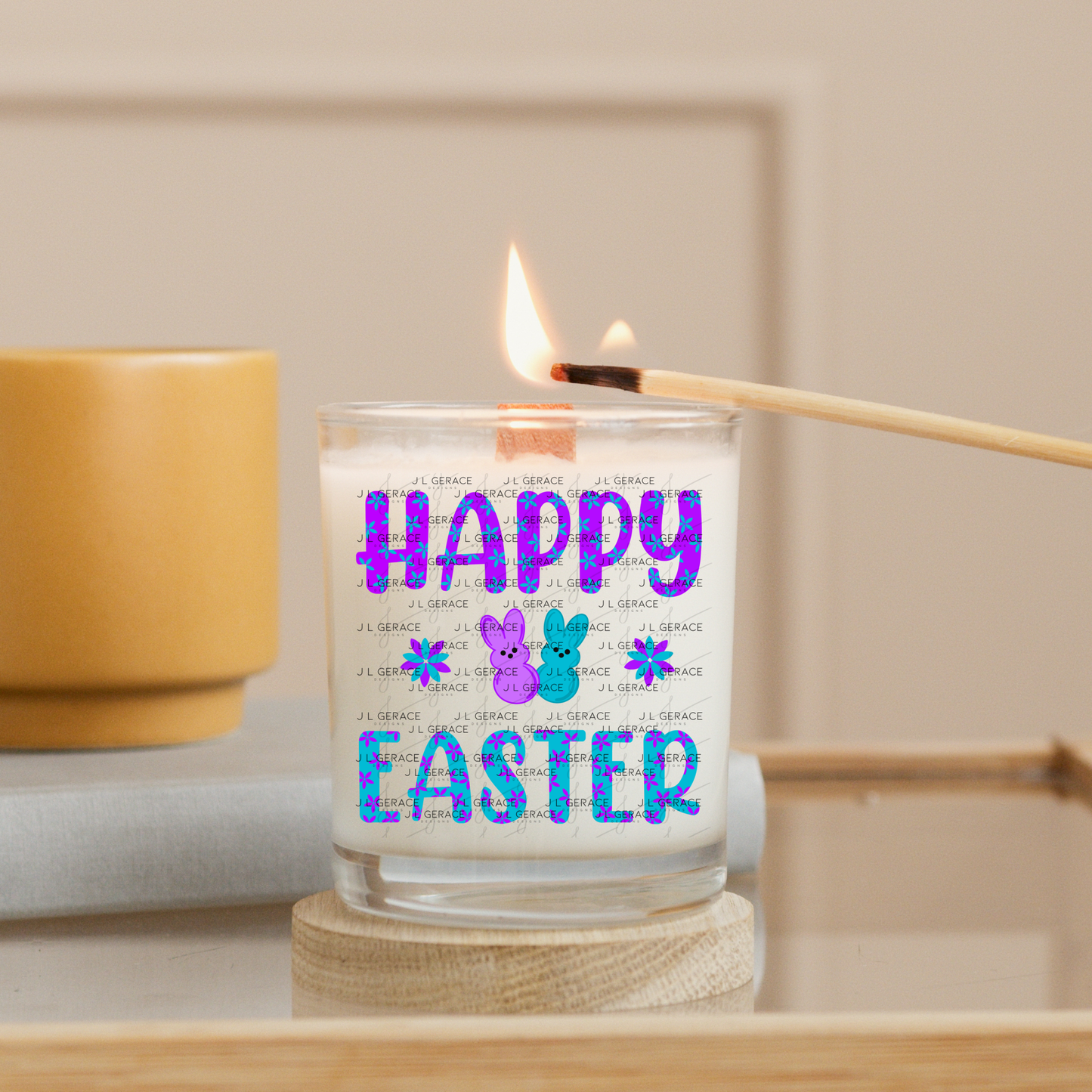 Happy Easter PNG Purple Teal Bunny Peeps Flower Pattern Easter Clipart