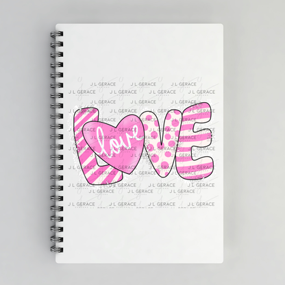 Pink Love Word PNG with Heart – Polka Dot and Stripe Mixed Pattern Design