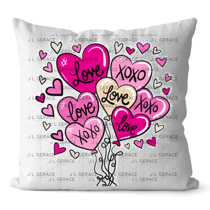 Pink Love & XOXO Heart Balloon Bouquet with Glitter String Outline PNG