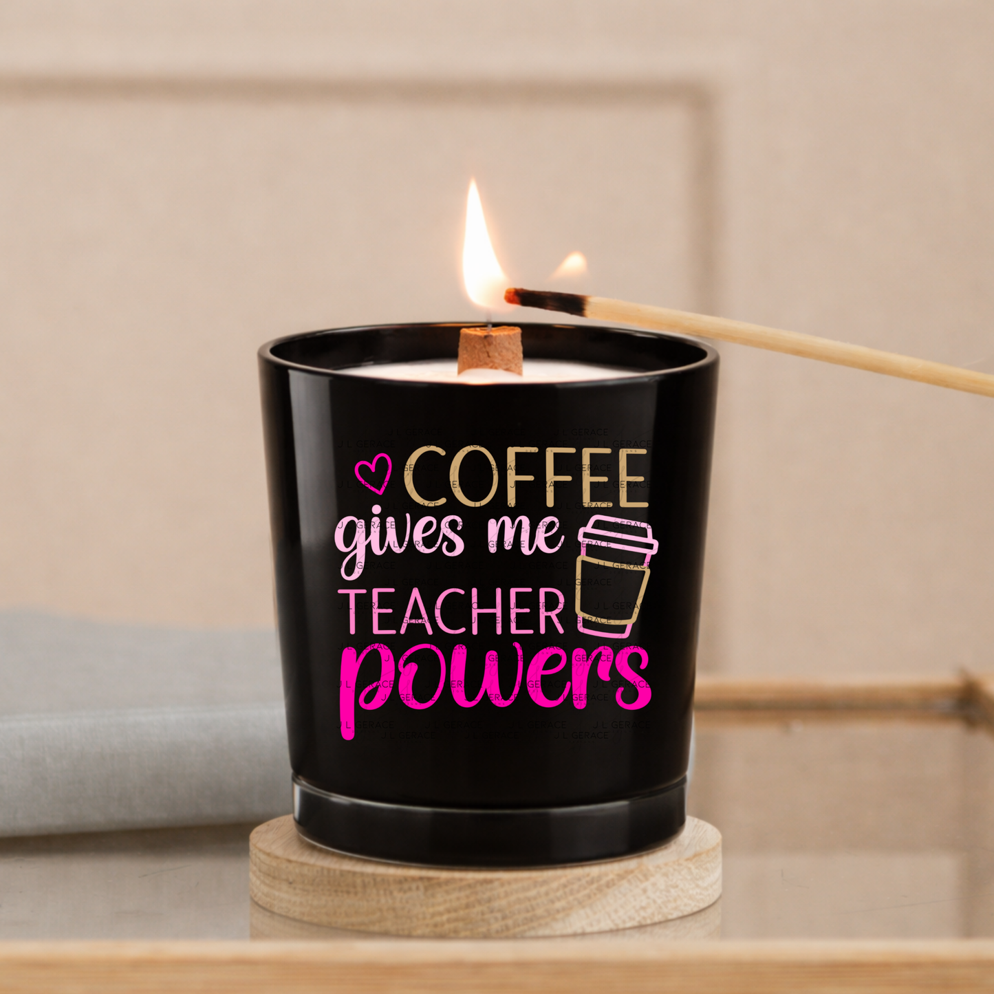 Coffee Gives Me Teacher Powers Pink and Gold PNG