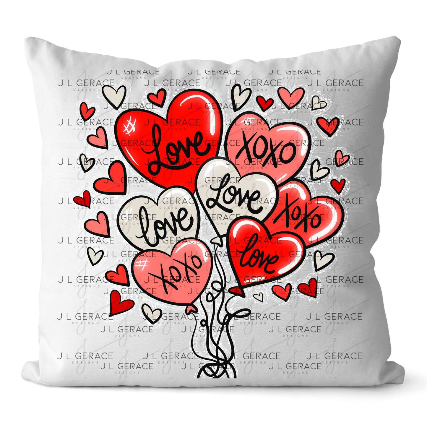 Red Love & XOXO Heart Balloon Bouquet with Glitter String Outline PNG