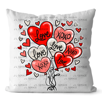 Red Love & XOXO Heart Balloon Bouquet with Glitter String Outline PNG