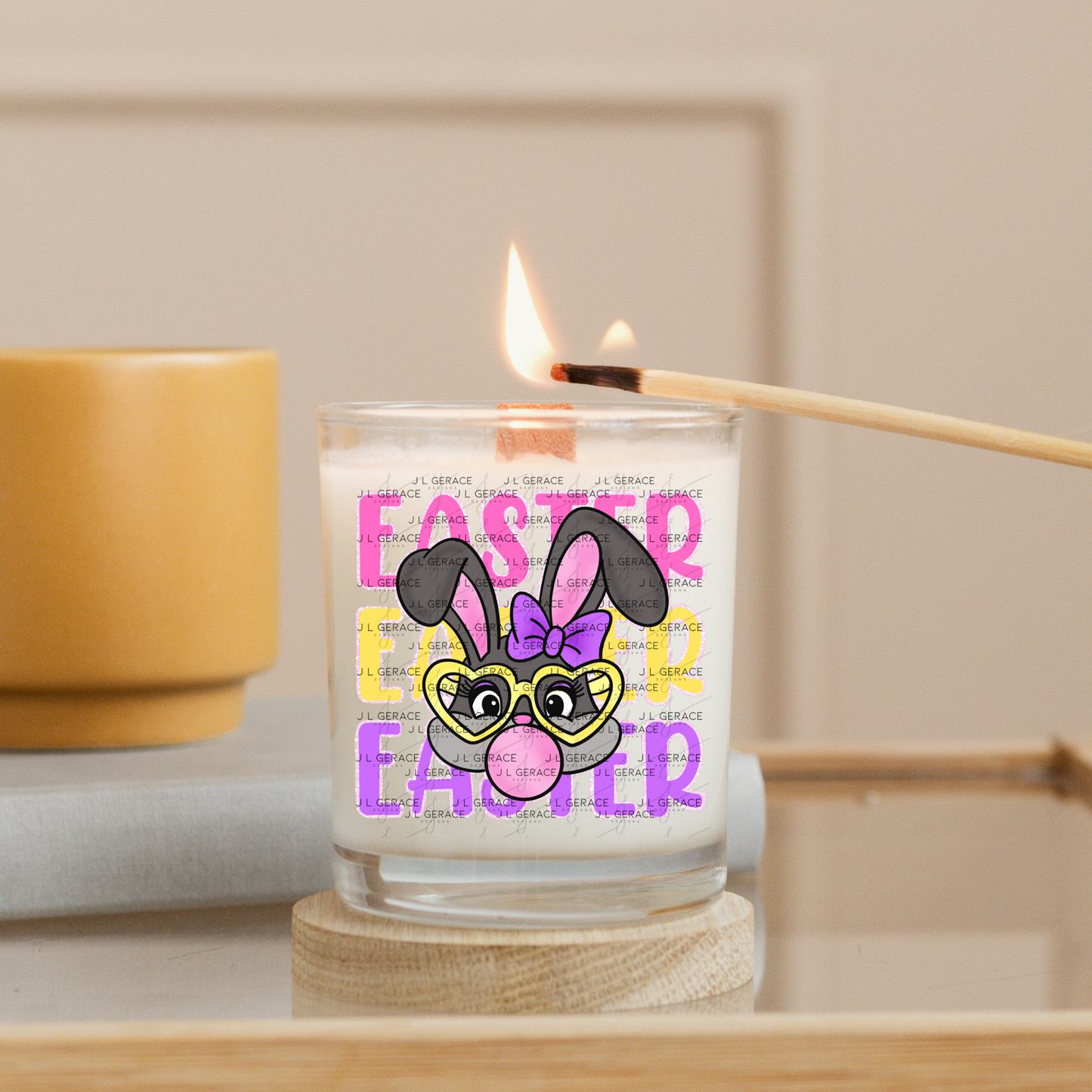 EASTER EASTER EASTER Bunny with Glasses Pink - Yellow - Purple Chunky Glitter Outline PNG