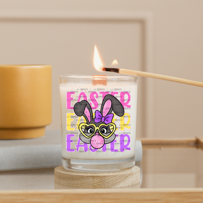 EASTER EASTER EASTER Bunny with Glasses Pink - Yellow - Purple Chunky Glitter Outline PNG