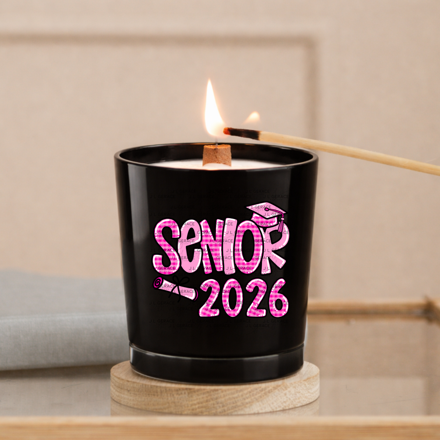 Senior 2026 PNG – Pink Gingham Graduation Cap and Diploma Design